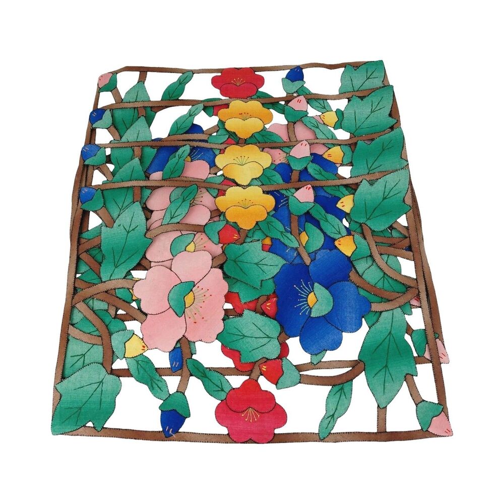 4 Vintage Die Cut Applique Bright Floral Placemats Delicate Look  13.5"x10"